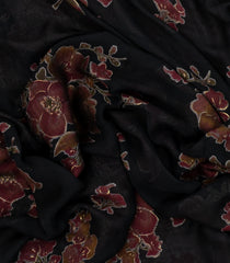 Black Printed Synthetics Brasso Saree With Floral Motifs-BL5313