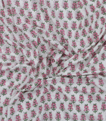 White Printed Jaipur Cotton Saree With Floral Motifs-JC1885
