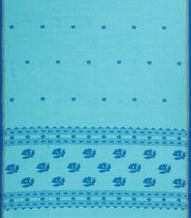Turquoise Handloom Bengal Cotton Saree With Floral Buttas-BG1776