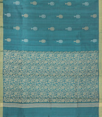 Cyan Woven Tussar Silk Saree With Tree Buttas-TU3236