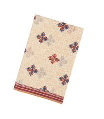 Cream Printed Blended Cotton Saree With Floral Motifs-BL6239