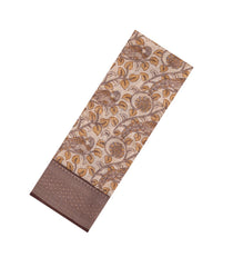 Taupe Printed Chanderi Cotton Saree With Zari Border-CC1549