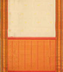 Cream Handloom Korvai Kanchipuram Silk Saree With Stripes & Buttas-KA15718