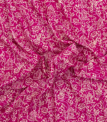 Hot Pink Printed Jaipur Cotton Saree With Tribal Motifs-JC1501