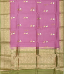 Bubblegum Pink Handloom Banarasi Organza Silk Saree With Floral Motifs-BE1718
