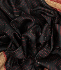 Black Handloom Tussar Silk Saree With Printed Chevron Motifs-TU2673