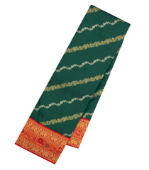 Bottle Green Handloom Korvai Kanchipuram Silk Saree With Floral Motifs-KA15454