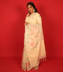 Cream Woven Art Chanderi Silk Saree With Floral Motifs-BL3928