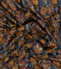 Steel Blue Woven Tussar Silk Saree With Printed Goddess Motifs-TU3121