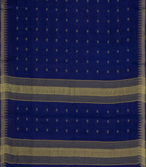 Dark Blue Woven Tussar Silk Saree With Floral Motifs & Contrast Border-TU3550