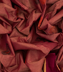 Dark Peach Handloom Rasipuram Cotton Saree With Mango Buttas-RA2353