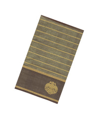 Taupe Handloom Silk Cotton Saree With Veldhari Stripes-SC4541