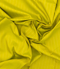 Neon Green Handloom Kanchipuram Silk Saree With Stripes & Contrast Pallu-KA14012