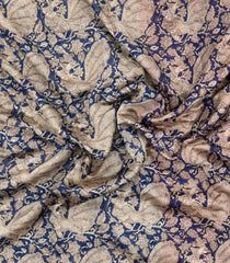 Indigo Printed Chanderi Cotton Saree With Zari Border-CC1463