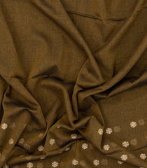 Dark Olive Woven Bengal Cotton Saree With Floral Motifs-BG1839