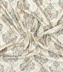 Cream Printed Synthetic Kotha Silk Saree With Zari Border-SY0034