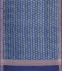 Blue Printed Chanderi Cotton Saree With Zari Border-CC1534