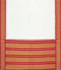 White Handloom Gadwal Cotton Saree With Checks & Contrast Border-GA0350