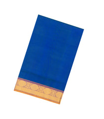 Blue Handloom 9 Yards Silk Cotton Saree With Contrast Border-SC4690