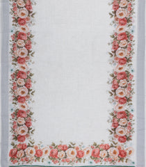 White Printed Synthetic Linen Saree With Floral Motifs-SY0185