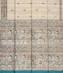 Taupe Handloom Tussar Silk Saree With Printed Wedding Motifs-TU2631