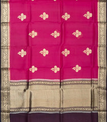 Magenta Handloom Banarasi Organza Silk Saree With Floral Motifs-BE1385