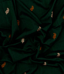 Dark Green Handloom Bengal Cotton Saree With Mango Buttas-BG1591