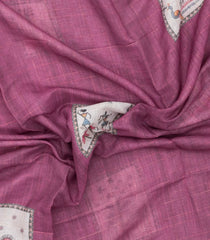 Dusty Pink Printed Art Linen Saree With Zari Checks-BL6073