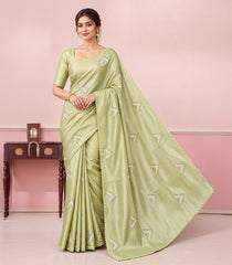 Mint Green Woven Synthetic Tussar Silk Saree With Embroidered Motifs -SY0617