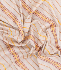 Off White Woven Bengal Cotton Saree With Stripes & Contrast Border-BG1887