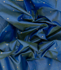 Blue Handloom Vairaoosi Kanchipuram 9 Yards Silk Saree With Stripes & Buttas-KA13388