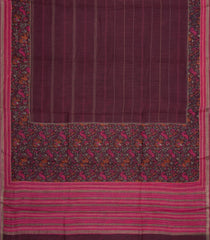 Burgundy Printed Tussar Silk Saree With Floral Motifs In Border-TU3690