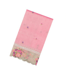 BubbleGum Pink Embroidered Synthetic Tissue Saree With Floral Motifs-SY0567