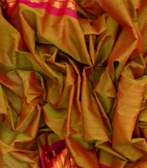 Oil Mustard Handloom Gadwal Silk Cotton Saree With Contrast Border-GA0196