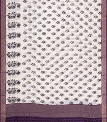 Off White Printed Chanderi Cotton Saree With Lilac Zari Border-CC1682