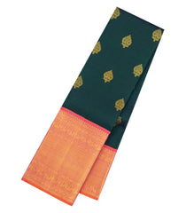 Bottle Green Handloom Korvai Kanchipuram Silk Saree With Zari Buttas-KA16372