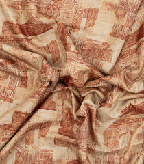 Cream Printed Synthetic Tussar Saree With Contrast border-BL5360
