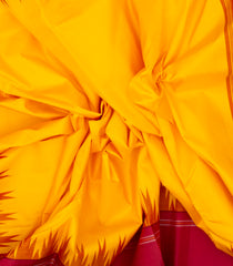 Yellow Handloom Korvai Kanchipuram Silk Saree With Crimson Temple Border-KA13153