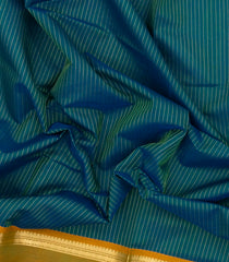 Cyan Handloom Silk Cotton Saree With Stripes & Contrast Border-SC3987
