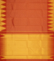 Rust Handloom Kanchipuram Silk Saree With Checks & Temple Border-KA15312