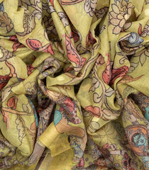 Cardamom Green Woven Art Chanderi Saree With Printed Lord Krishna Motifs-BL4522
