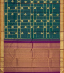 Dark Green Handloom Kanchipuram Silk Saree With Zari Checks & Buttas-KA15927