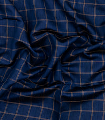 Dark Blue Handloom Dupion Silk Saree With Checks & Printed Pallu-DS0601