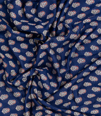 Indigo Printed Jaipur Cotton Saree With Floral Motifs-JC1719