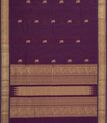 Dark Magenta Handloom Kanchi Cotton Saree With Peacock Buttas-KC1725