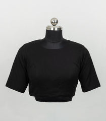 Black Woven High Neck Plain Ready Made Blouse With Back Key Hole-RB5175