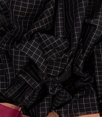 Black Handloom Kanchi Cotton Saree With Zari Checks & Pink Border