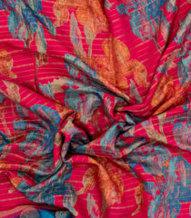Hot Pink Printed Synthetics Dola with Zari Stripes & Contrast Border-BL5163