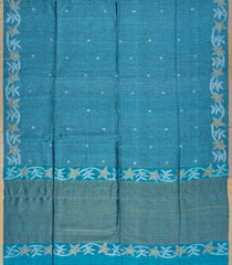 Cyan Handloom Tussar Linen Saree With Floral Motifs-TU3015