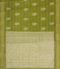 Olive Green Printed Synthetic Dola Silk Saree With Zari Motifs & Border -SY0358